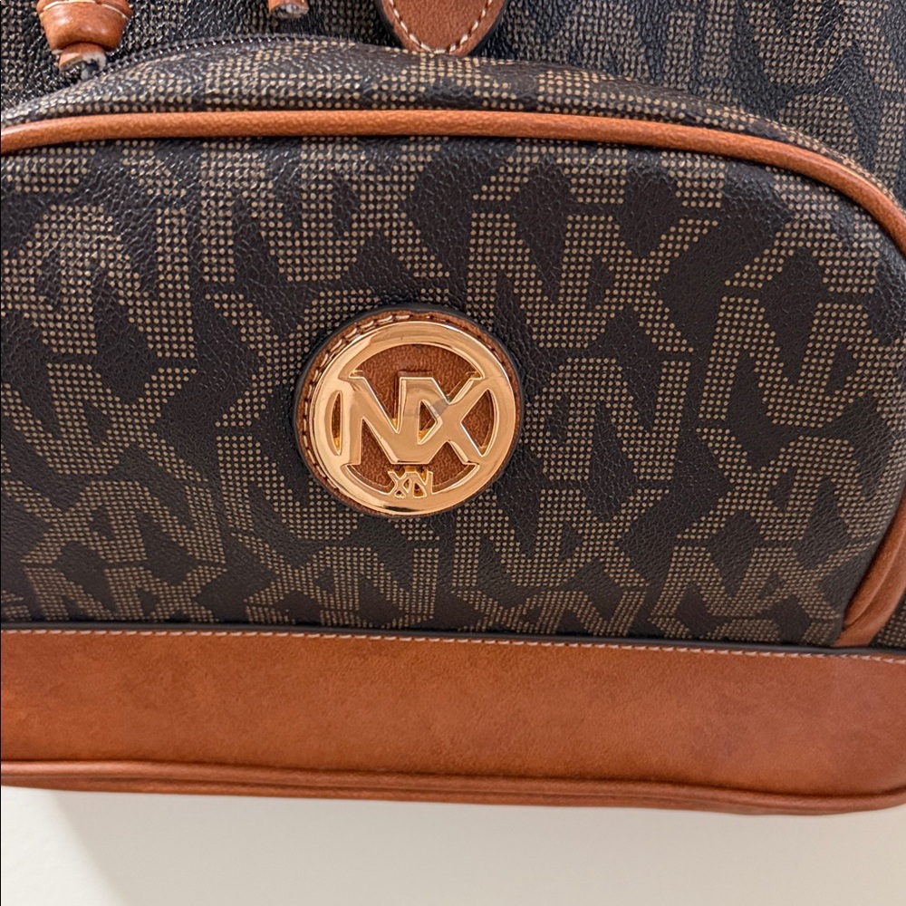 Women NX Brown and Tan Logo Monogram Backpack 14”L by 12”h